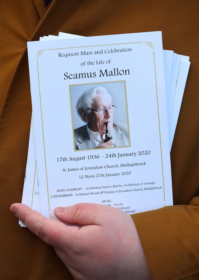 The Order of Service for the funeral of Seamus Mallon, the former deputy first minister of Northern Ireland, at Saint James of Jerusalem Church in Mullaghbrack, Co Armagh