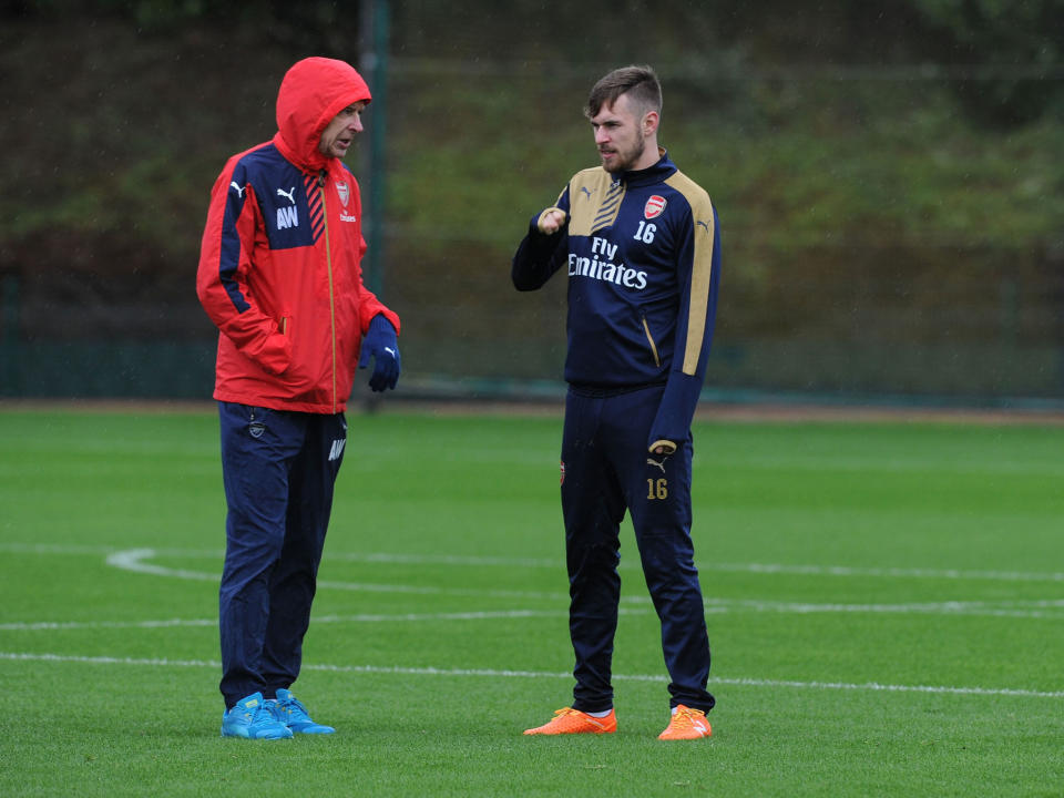 Ramsey with Wenger in training: Getty