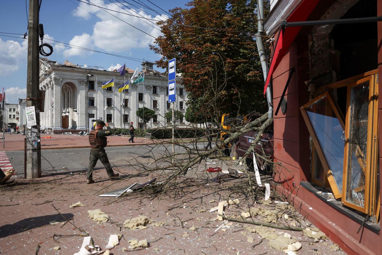 Site of a missile strike in the centre of Chernihiv (AFP via Getty Images)