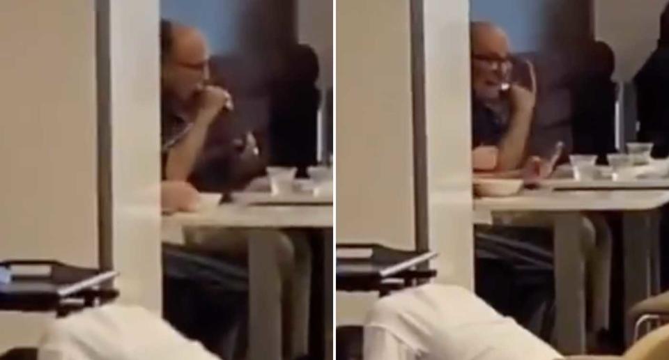 A man claimed to be Rudy Giuliani shaving at JFK Airport.