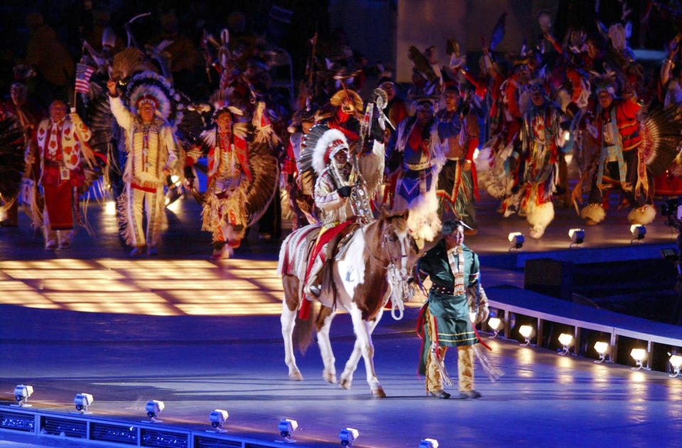 <p>Native Americans performed during the Opening Ceremony to commemorate American history. (AP) </p>