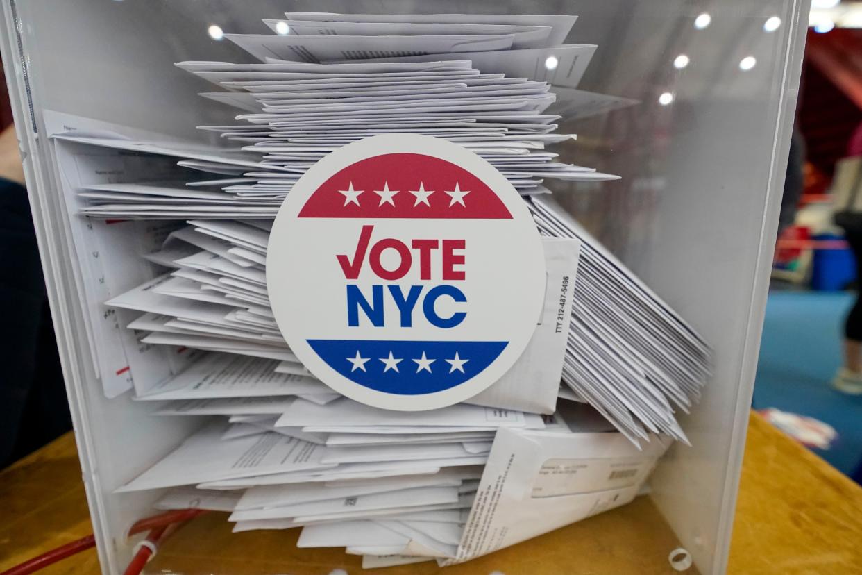 Absentee ballots in a locked box during early voting at the Park Slope Armory YMCA in Brooklyn, New York