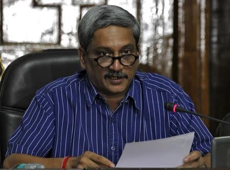 Defence Minister Manohar Parrikar addresses the media in New Delhi, September 5, 2015. REUTERS/Stringer/Files