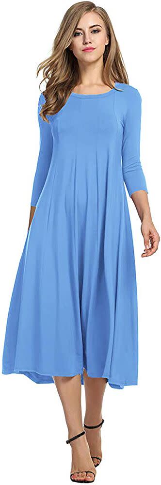  Rekucci Womens Slimming 3/4 Sleeve Fit-and-Flare Crossover Tummy  Control Dress