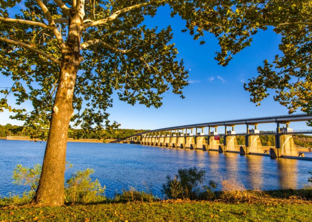 A bridge going over a river in Toad Suck State Park in Conway.