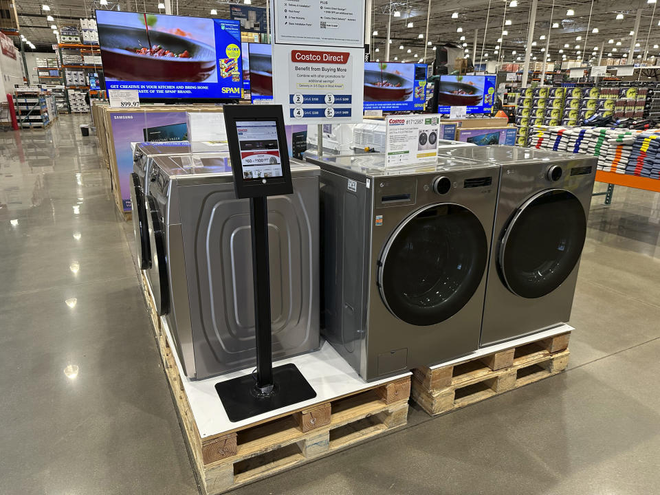 Appliances are displayed in a Costco warehouse on Sunday, March 17, 2024, in Sheridan, Colo. On Friday, March 29, 2024, the government issues its latest monthly report on the Federal Reserve's preferred inflation gauge, a key measure of how well the Fed's drive to tame inflation is succeeding.(AP Photo/David Zalubowski)