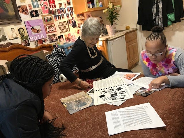 Harriett Barfield Black, Berry's 101-year-old great aunt, showed the Barfield family tree in Atlanta in April to her great nieces Amaya Berry (left) and India Brodie (right). In 1941, Barfield Black was the first graduate of Fort Valley State University, a historically black college in Georgia. She is the oldest surviving alumni and was honored recently on campus where Fort Valley Mayor Barbara Williams gave her a key to the city. “It’s great to give those folks their flowers while they live,’’ Williams said.  Barfield Black still hasn’t gotten over the surprise celebration. “I just like to have died,’’ she said.