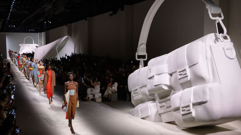 Fendi's catwalk featured large-scale sculptures of their bags as part of the set design. - Paolo Fichera/Courtesy Fendi