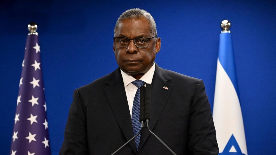 PHOTO: Secretary of Defence Lloyd Austin looks on during a joint press conference with Israel's defence minister, Dec. 18, 2023, in Tel Aviv, Israel.  (Alberto Pizzoli/AFP via Getty Images, FILE)