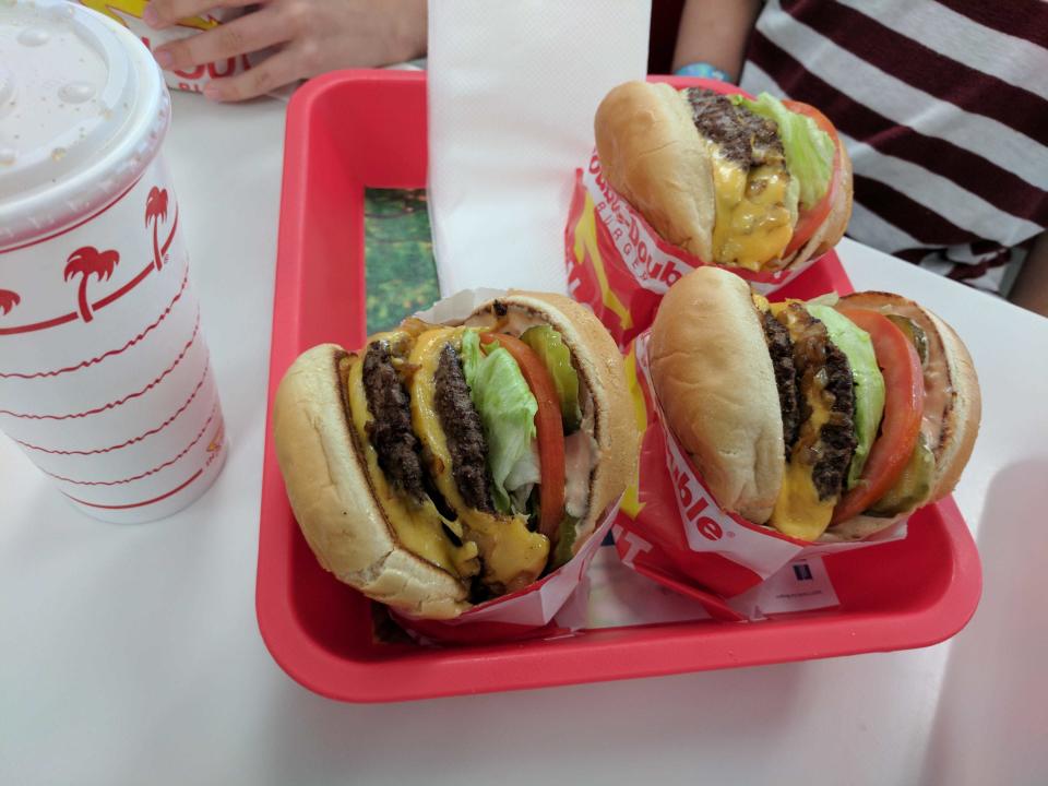 In-N-Out Burger originated in Southern California as the first drive-through hamburger stand in 1948. Now the menu features favorites such as the Double-Double, burger and Animal Style fries.