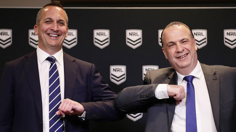 Seen here, NRL CEO Andrew Abdo and ARLC chairman Peter V'landys.