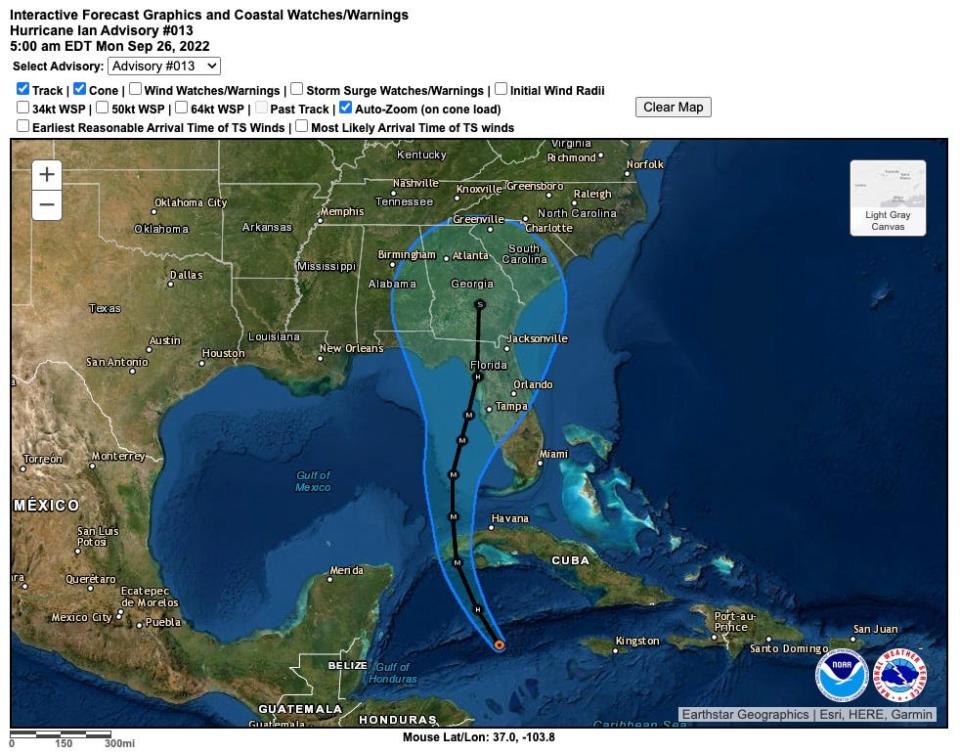 National Hurricane Center 5 a.m. Monday, Sept. 26, 2022 advisory for Hurricane Ian
