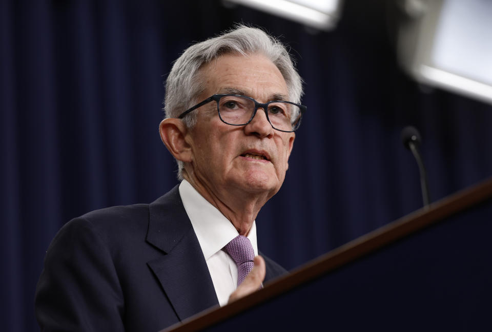 WASHINGTON, DC - SEPTEMBER 18: Federal Reserve Chairman Jerome Powell speaks during a news conference following the September meeting of the Federal Open Market Committee at the William McChesney Martin Jr. Federal Reserve Board Building on September 18, 2024 in Washington, DC. The Federal Reserve announced today that they will cut the central bank’s benchmark interest rate by 50 basis points to a new range of 4.75%-5%. (Photo by Anna Moneymaker/Getty Images)