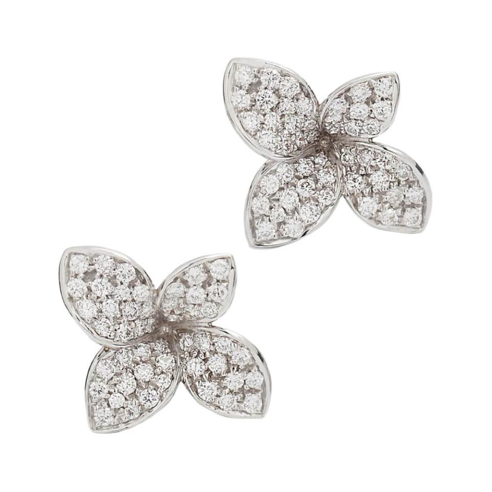 Giardini Segreti 18k White Gold Diamond Flower Stud Earrings
