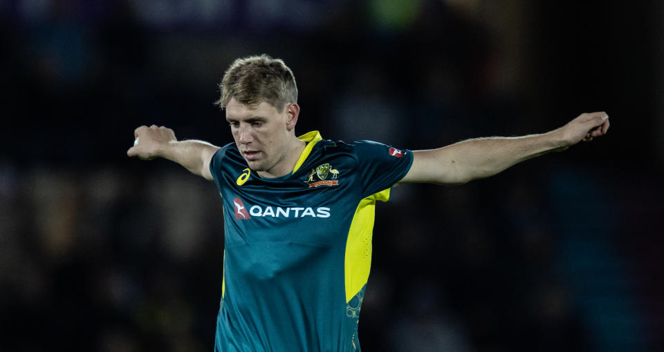 SOUTHAMPTON, ENGLAND - SEPTEMBER 11: Cameron Green of Australia warms up during the 1st Vitality T20 International at Utilita Bowl on September 11, 2024 in Southampton, England.  (Photo by Andy Kearns/Getty Images)