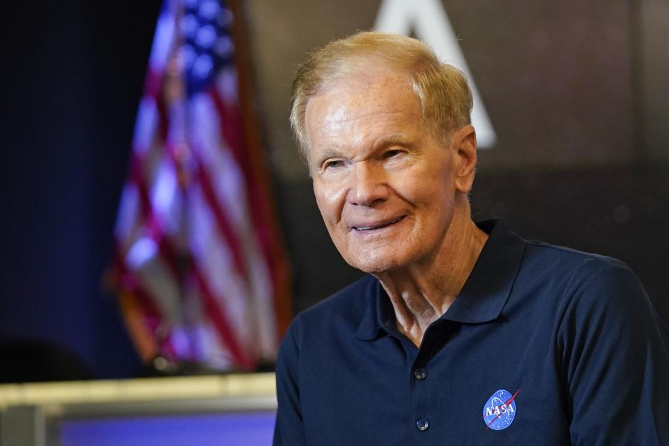 NASA administrator Bill Nelson takes part in an interview before the scheduled launch of the Artemis 1 rocket at the Kennedy Space Center, Wednesday, Aug. 24, 2022, in Cape Canaveral, Fla. The launch is scheduled for Monday morning Aug 29. (AP Photo/John Raoux)