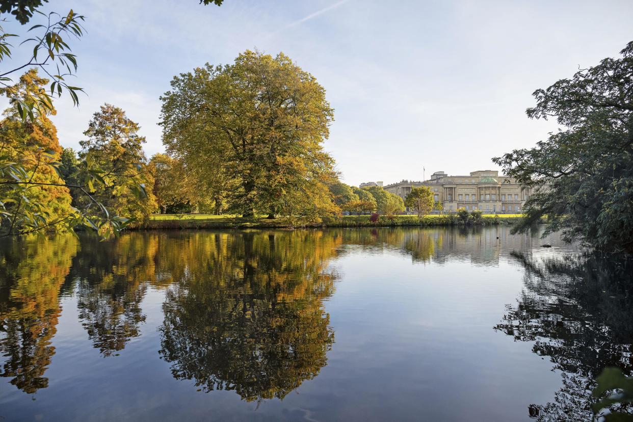 Buckingham Palace viewed from across the garden’s 3.5 acre lake