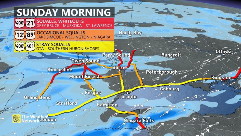 Ontario highway impacts Sunday AM