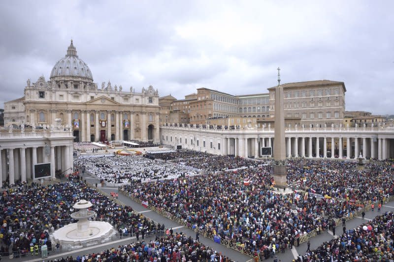 In an canonization mass, Pope Francis honors Pope John XXIII and Pope John Paul II by declaring them saints in St. Peter's Square at the Vatican in Vatican City on April 27, 2014. File Photo by Stefano Spaziani/UPI