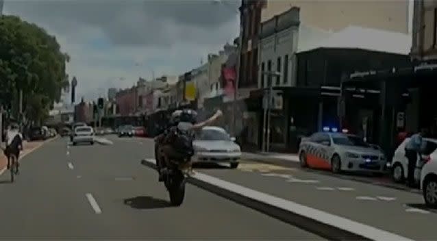 The rider can be seeing giving police a thumbs up. Photo: 7 News