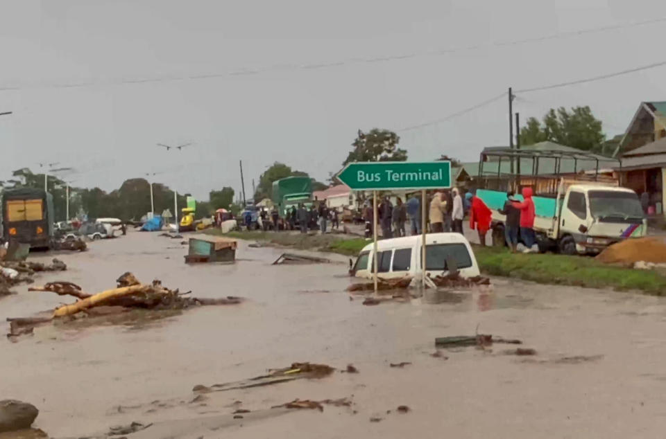 Flooded streets are seen from the air in the town of Katesh, in Tanzania, Sunday, Dec 3, 2023. (AP Photo)