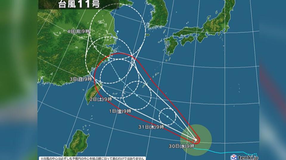 海葵颱風預計於9月2日至3日最靠近台灣。（圖／翻攝自tenki.jp）