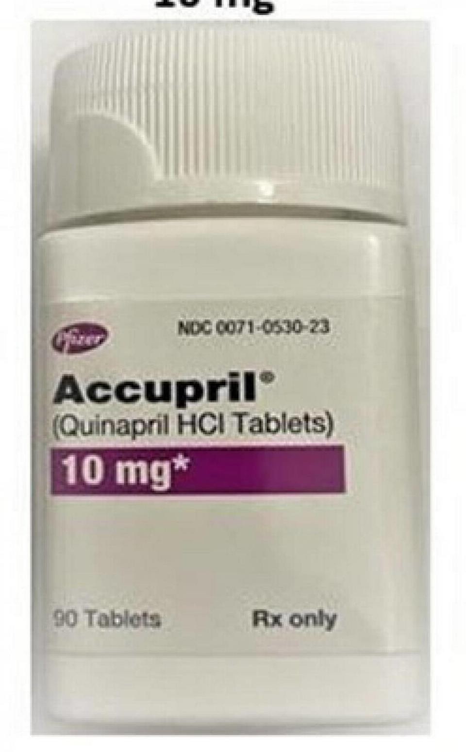 A bottle of 10 mg strength Accupril