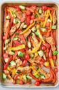 <p>For these <a href="https://www.delish.com/cooking/recipe-ideas/a19665622/easy-chicken-fajitas-recipe/" rel="nofollow noopener" target="_blank" data-ylk="slk:fajitas" class="link ">fajitas</a> you simply toss all of the ingredients in an easy marinade of oil and taco spices like cumin and chili powder and then bake it all together on a sheet pan (for just 20-25 minutes). Just add tortillas and you're good to go!</p><p>Get the <strong><a href="https://www.delish.com/cooking/recipe-ideas/a25564755/sheet-pan-chicken-fajitas-recipe/" rel="nofollow noopener" target="_blank" data-ylk="slk:Sheet Pan Chicken Fajitas recipe" class="link ">Sheet Pan Chicken Fajitas recipe</a></strong>.</p>