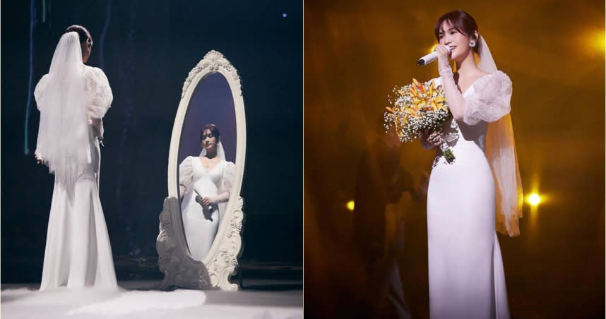 楊丞琳日前公開她在陸綜舞台的婚紗造型，不少人想起她結婚兩年至今未辦婚禮，她也親曝關鍵原因。（圖／翻攝自楊丞琳IG）