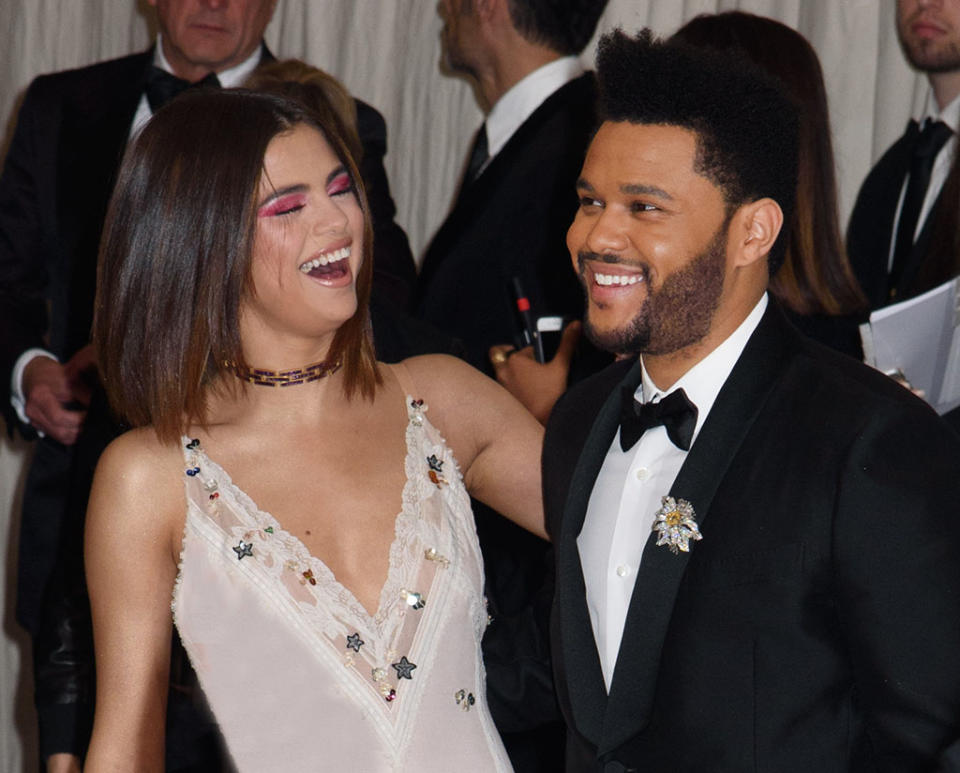 <p>It was during their red carpet debut as a couple that we first realized just how much the Weeknd is into the “Bad Liar” singer. Abel was smiling, carefree, and unafraid to show affection toward his lady love while walking the red carpet at the 2017 Met Gala. The musician gave off a much more relaxed vibe than he did when he attended the <a rel="nofollow" href="https://www.yahoo.com/celebrity/selena-gomez-weeknd-make-cuddly-red-carpet-debut-met-gala-004414241.html" data-ylk="slk:same event with Bella Hadid the year before;elm:context_link;itc:0;sec:content-canvas;outcm:mb_qualified_link;_E:mb_qualified_link;ct:story;" class="link  yahoo-link">same event with Bella Hadid the year before</a>. (Photo: Janet Mayer/Splash News) </p>