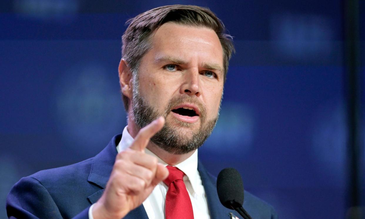 <span>JD Vance speaks at the International Association of Fire Fighters convention on 29 August 2024 in Boston, Massachusetts.</span><span>Photograph: Josh Reynolds/AP</span>