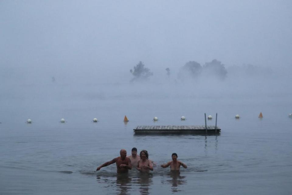 The annual winter solstice nude swim in Lake Burley Griffin in Canberra on 21 June 2019.