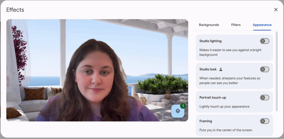 Google Meet Portrait touch up for web