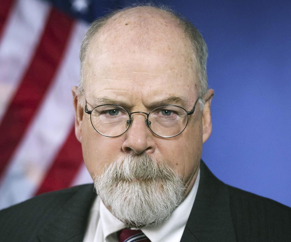 FILE - This 2018 portrait released by the U.S. Department of Justice shows Connecticut's U.S. Attorney John Durham. A judge says the criminal prosecution of Michael Sussmann, a Hillary Clinton campaign lawyer charged with lying to the FBI during the Trump-Russia investigation can move forward. The ruling means Sussmann, who was charged last year by special counsel Durham, remains set for trial on May 16, 2022, in Washington's federal court. (Department of Justice via AP, File)