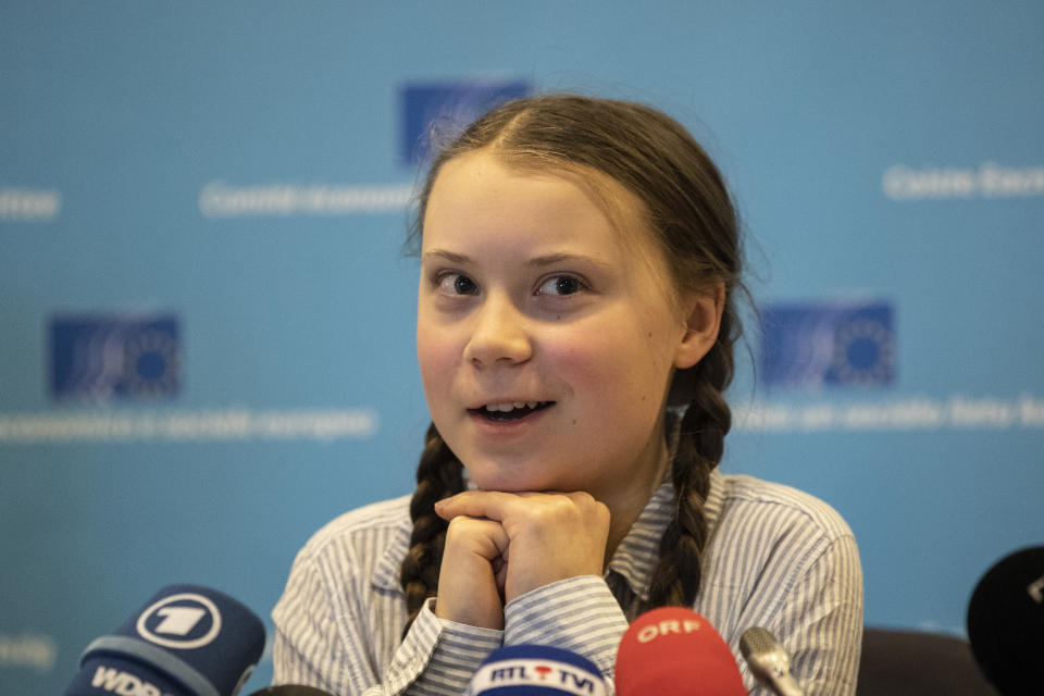 Greta Thunberg, climate activist speaks at Civil Society for eEUnaissance event on February 21, 2019 in Brussels, Belgium. 