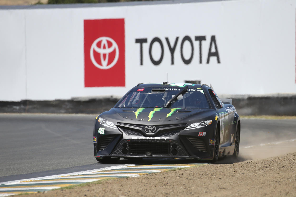 SONOMA, CA - JUNE 11: Kurt Busch (#45 23XI Racing Monster Energy Toyota) during qualifying for the NASCAR Cup Series Toyota/Save Mart 350 on June 11, 2022, at Sonoma Raceway in Sonoma, CA. (Photo by Matthew Bolt/Sonoma Raceway/Icon Sportswire via Getty Images)