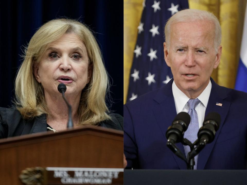 Rep. Carolyn Maloney and President Joe Biden.