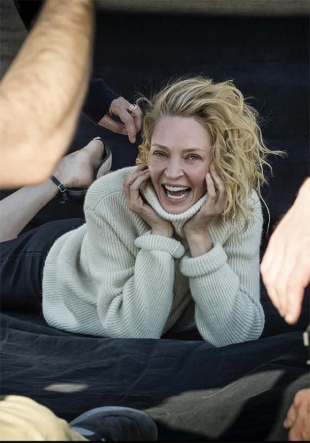 Uma Thurman smiles for the 2017 Pirelli Calendar.