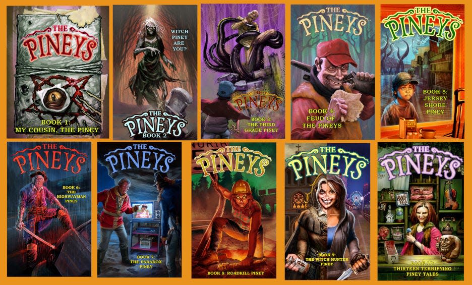 Covers from the book series 'The Pineys' by Tony DiGerolamo.