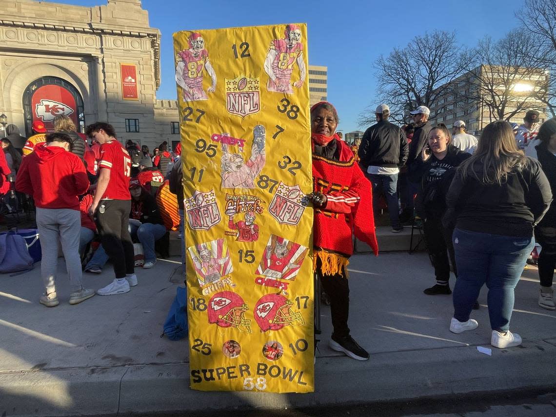 Sharon Washington’s students at J.C. Harmon High School created a giant tribute to the Chiefs. J.M. Banks/jbanks@kcstar.com