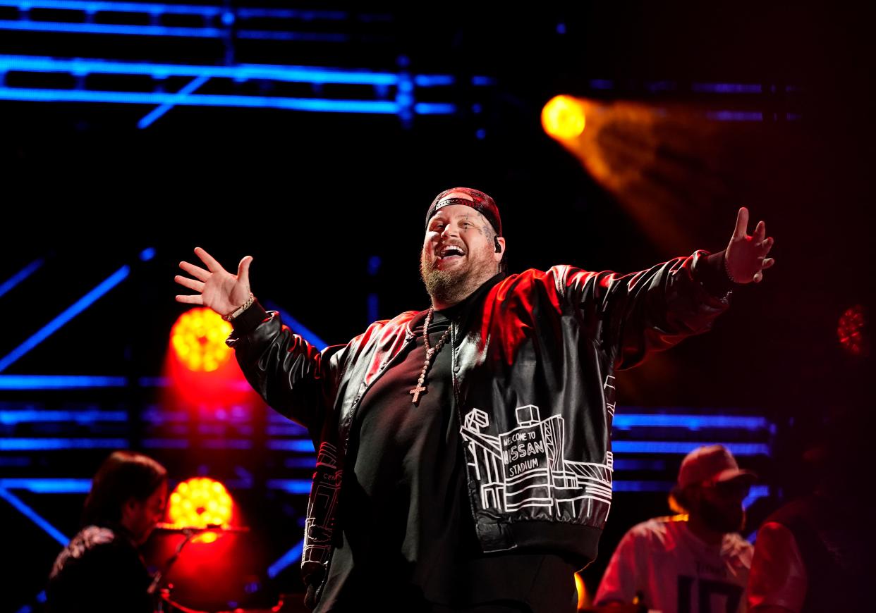 Jelly Roll performs during CMA Fest at Nissan Stadium in Nashville, Tenn., Saturday, June 8, 2024.