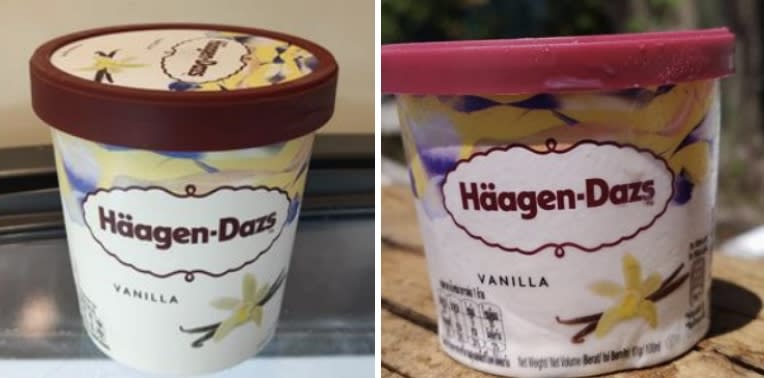 A batch of Häagen-Dazs Vanilla ice cream in pint tubs and “Classic Collection Mini Cups” has been recalled in Singapore. (PHOTOS: Singapore Food Agency)