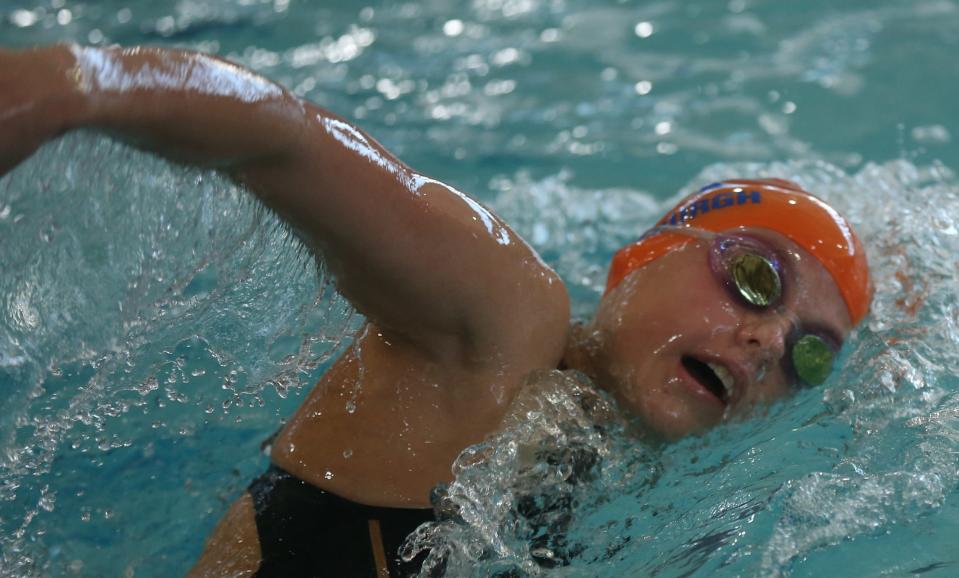San Angelo Central High School's Whitney Edinburgh competes at the San Angelo Swimming & Diving Invitational at the Gus Clemens Aquatic Center on Saturday, Oct. 30, 2021.