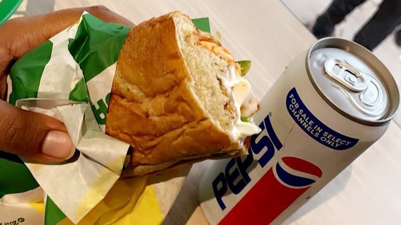 Subway sandwich with pepsi can