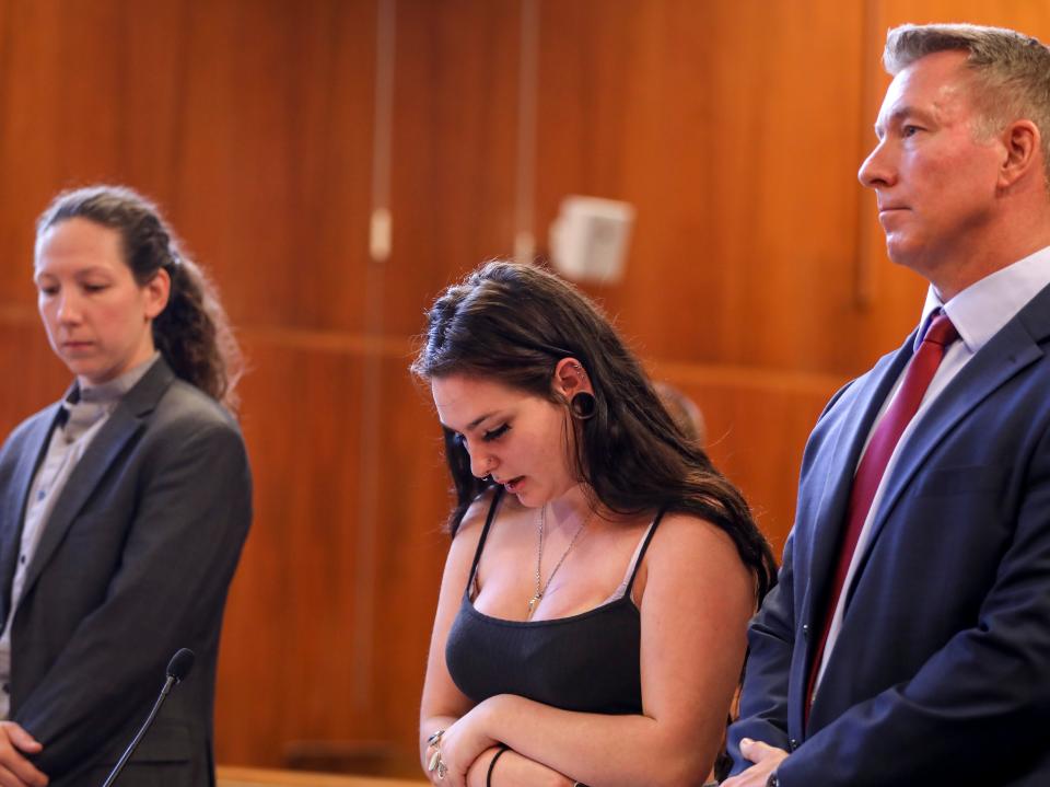 Raven Peterson, a close friend of Josiah Bagnall, gives a statement during the sentencing of Alexander Mosqueda Rivera-Burdette on Thursday, Aug. 17, 2023 at the Marion County Courthouse in Salem, Ore.