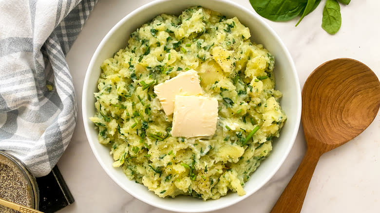 bowl of spinach potatoes