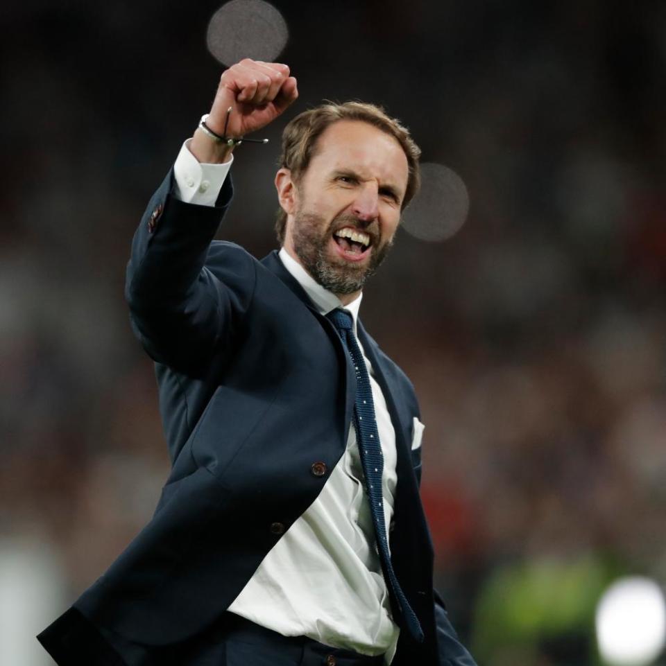 Gareth Southgate celebrates England’s victory.