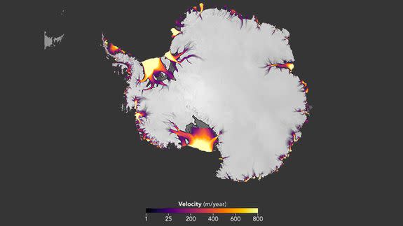 Areas where Antarctica is more rapidly losing ice.