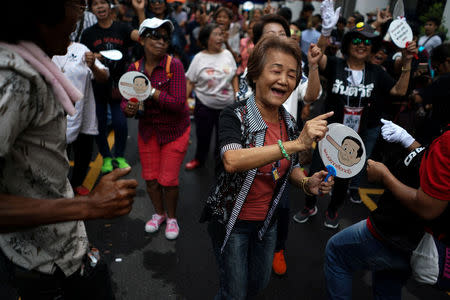 Anti-government protesters gather during a protest to demand that the military government hold a general election by November, in Bangkok, Thailand, May 22, 2018. REUTERS/Athit Perawongmetha