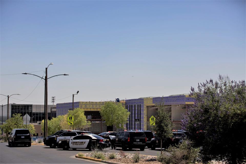 Law enforcement vehicles are parked near Bel Air High School after an unconfirmed report of an armed person at the school Thursday, May 26, 2022.